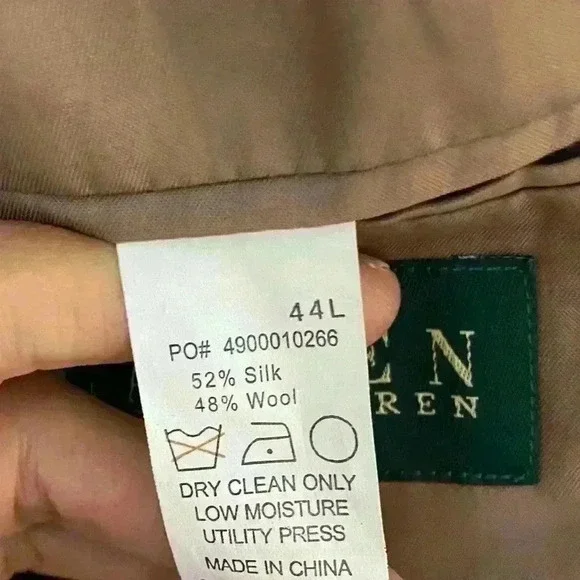 Ralph Lauren silk/wool blend blazer beige/black button front. Sz 44 L - Picture 8 of 8